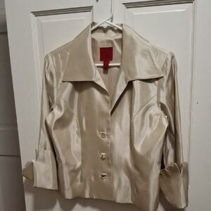 JS Collections Champagne Satin Collared Blouse Jacket